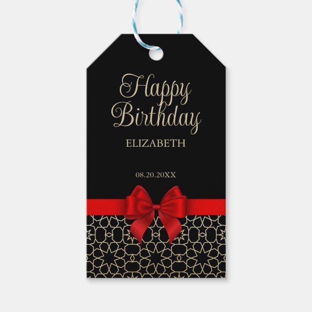 Etiqueta Para Presente Feliz Aniversário Dourado Moderno Egito Geométrico (Frente)