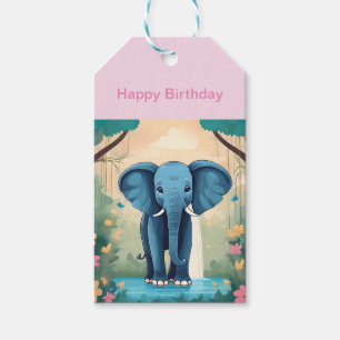 Etiqueta Para Presente Feliz Aniversário, Elefante Azul,
