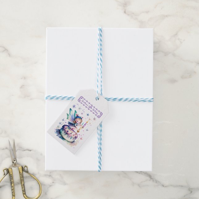 Etiqueta Para Presente Feliz aniversário Fada 01 (Com cordão)