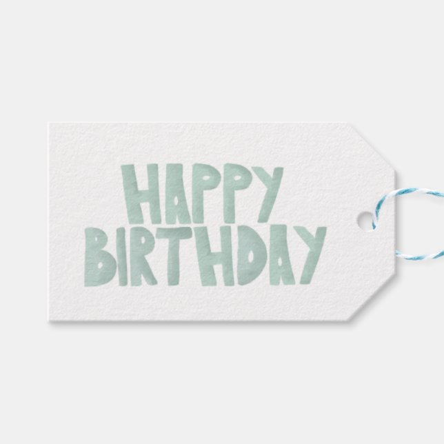 Etiqueta Para Presente Feliz Aniversário Feliz e Simples Bebê Azul (Frente (horizontal))