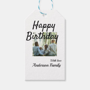 Etiqueta Para Presente Feliz aniversário foto familia nome elegante class