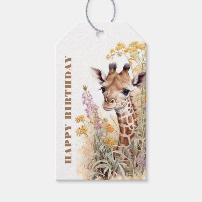 Etiqueta Para Presente Feliz aniversário Girafa (Frente)