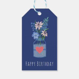Etiqueta Para Presente Feliz Aniversário Jarro de Masons Floral