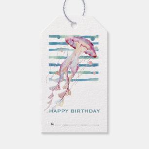 Etiqueta Para Presente Feliz aniversário, Legal JellyFish Seashore Tags d