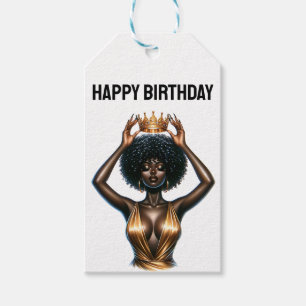 Etiqueta Para Presente Feliz aniversário, linda rainha negra, melanina po