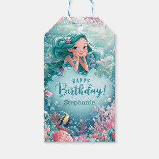 Etiqueta Para Presente Feliz Aniversário Linda Sereia Recife de Coral Sub
