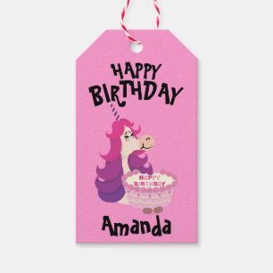 Etiqueta Para Presente Feliz Aniversário Minimalístico Unicórnio Rosa Púr