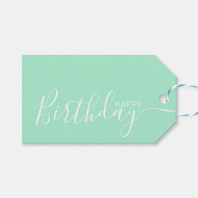 Etiqueta Para Presente Feliz Aniversário Mint White Modern (Frente (horizontal))
