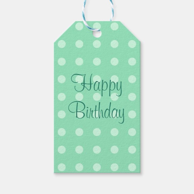 Etiqueta Para Presente Feliz Aniversário Modelo Rustic Pontos Mint Green  (Frente)