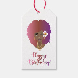 Etiqueta Para Presente Feliz aniversário! Mulher Negra, Afro Colorido, Fl