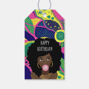 Etiqueta Para Presente Feliz aniversário! Mulher Negra, Bubblegum, Color