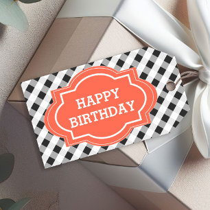 Etiqueta Para Presente Feliz Aniversário Personalizado Laranja Cinza Eleg