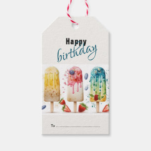 Etiqueta Para Presente Feliz Aniversário, Picolé Colorido Divertido