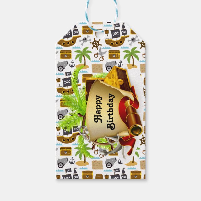 Etiqueta Para Presente Feliz Aniversário Pirata (Frente)