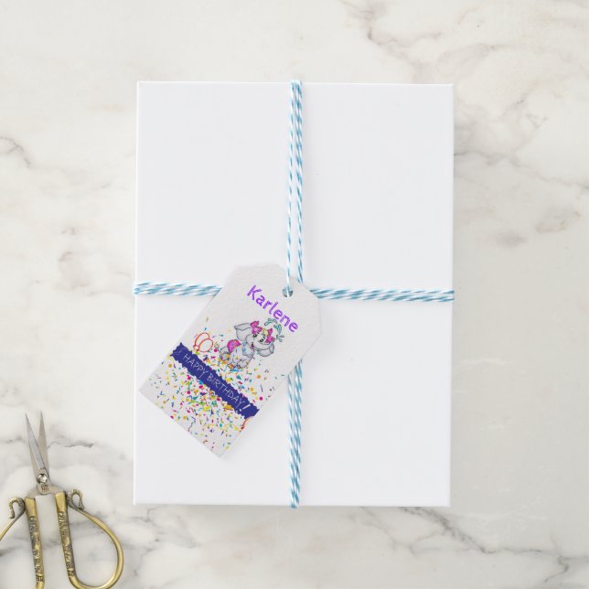 Etiqueta Para Presente Feliz Aniversário Presente Elefante (Com cordão)