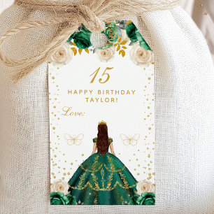 Etiqueta Para Presente Feliz Aniversário Princesa Floral Verde