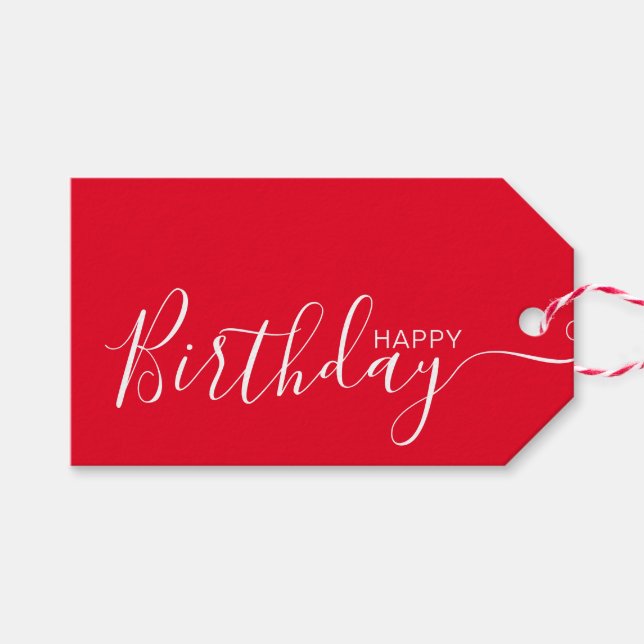 Etiqueta Para Presente Feliz aniversário Red White Modern (Frente (horizontal))