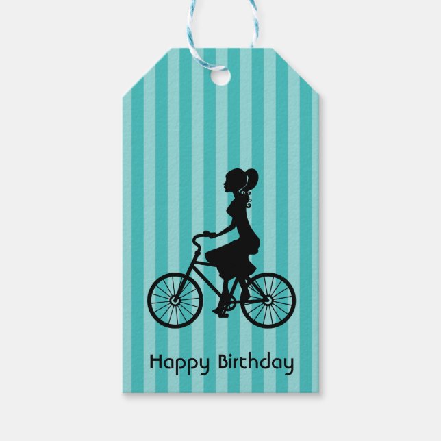Etiqueta Para Presente Feliz Aniversário Retro Rapariga Rider (Frente)
