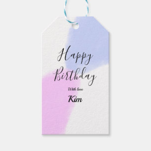 Etiqueta Para Presente Feliz aniversário rosa roxo pastel nome simples el