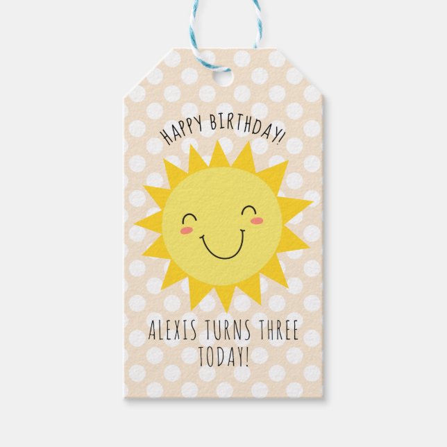Etiqueta Para Presente Feliz aniversário, Sunshine Party, Dourado (Frente)