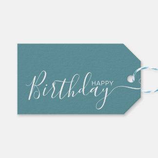 Etiqueta Para Presente Feliz Aniversário Teal Blue White Modern