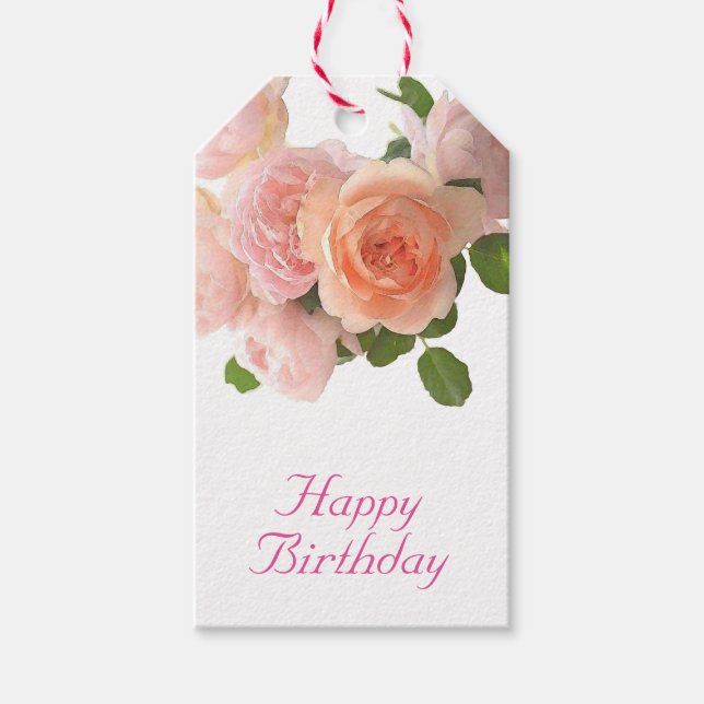 Etiqueta Para Presente Feliz Aniversário Texto Manuscrito Trendy Floral (Frente)