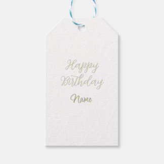 Etiqueta Para Presente Feliz aniversário verde cinza pastel nome data mod