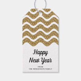 Etiqueta Para Presente Feliz ano novo branco brilhante Dourado de Faux El