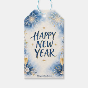 Etiqueta Para Presente Feliz Ano Novo com Celebração de Aquarela Suave