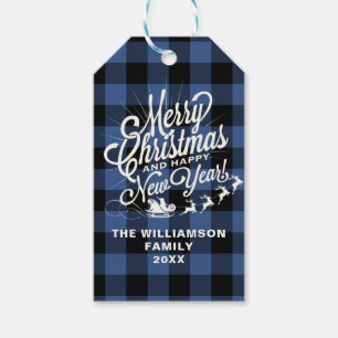 Etiqueta Para Presente Feliz ano novo Feliz Natal - Verificação Azul Cl