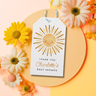 Etiqueta Para Presente Feliz Chá de fraldas Amarelo-Sol Obrigado