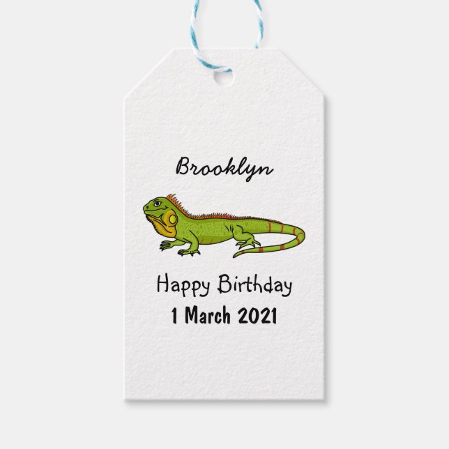 Etiqueta Para Presente Feliz desenho da iguana verde (Frente)
