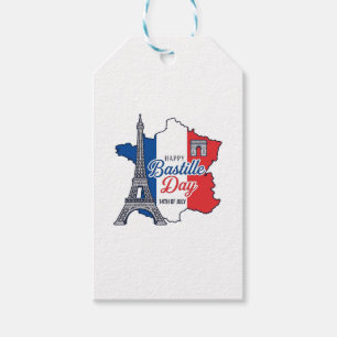 Etiqueta Para Presente Feliz Dia da Bastilha França Mapa Torre Eiffel Vec