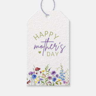 Etiqueta Para Presente Feliz Dia das Mães Aquarela Flores Selvagens e Cor