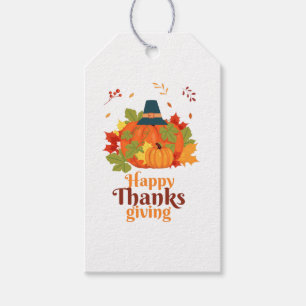 Etiqueta Para Presente Feliz Dia de Ação de Graças Pumpkin com Chapéus e 