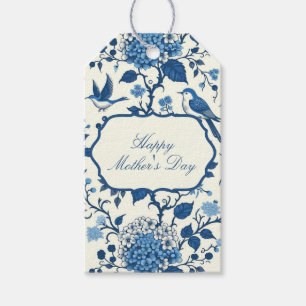 Etiqueta Para Presente Feliz Dia de as mães Elegante Blue Chinoiserie Flo