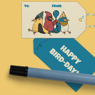 Etiqueta Para Presente Feliz Dia de Pássaro Pássaros Cartoon Ameaçaram An