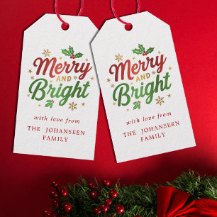 Etiqueta Para Presente Feliz e Bright Moderno Natal Red Holly Berry