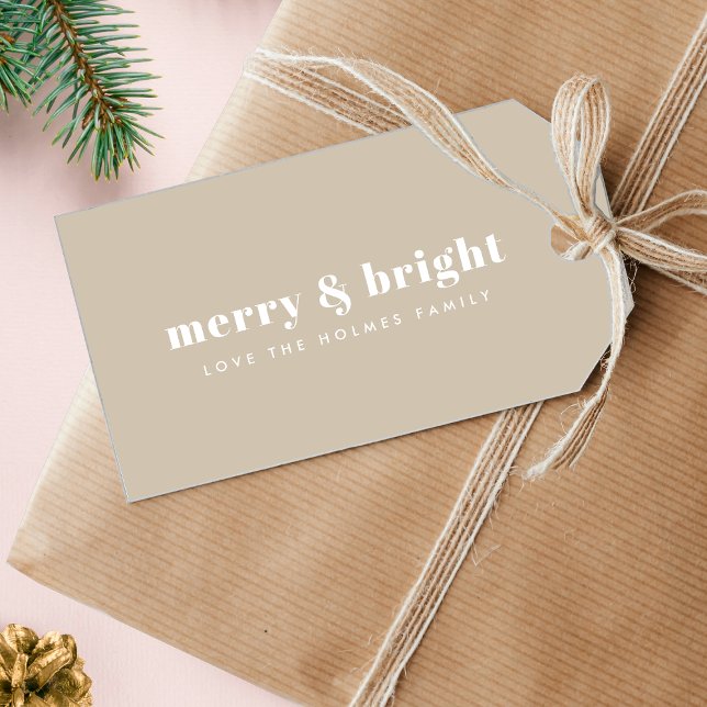 Etiqueta Para Presente Feliz e Brilho | Na moda Retro natalino (Stylish minimalist Christmas tags with elegant retro lettering for festive wrapping and gifts)