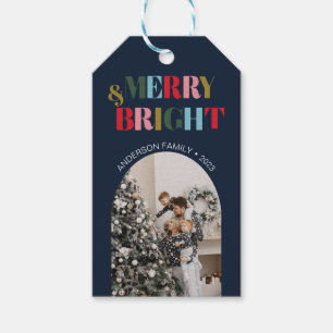 Etiqueta Para Presente Feliz e cor brilhante Foto do Natal Azul
