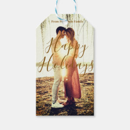 Etiqueta Para Presente Feliz feriado marrom adicionar casal nome da foto 