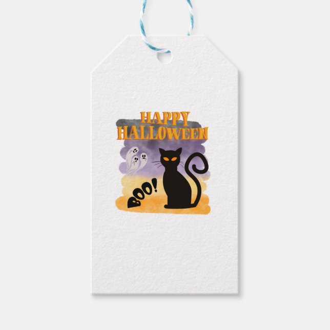 Etiqueta Para Presente Feliz Halloween BOO! Gift Ghost Black (Frente)