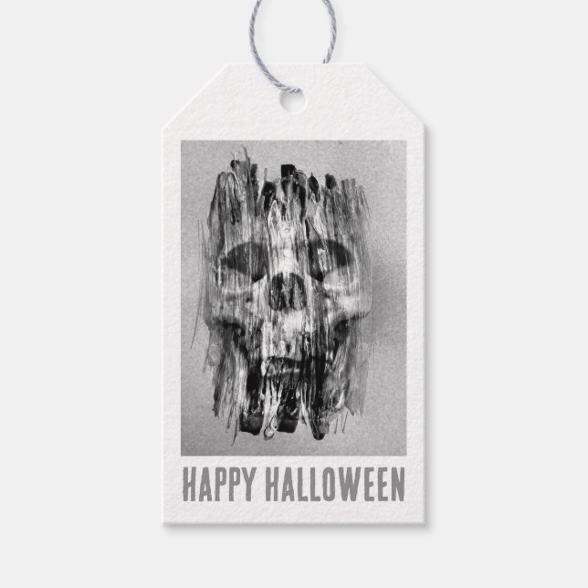Etiqueta Para Presente Feliz Halloween. Caveira aflita (Frente)