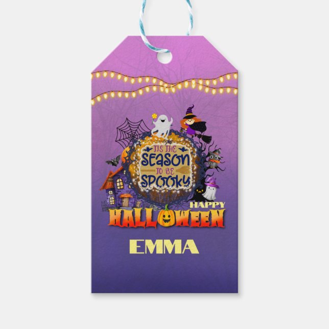 Etiqueta Para Presente Feliz Halloween É a Celebração da Temporada Assust (Frente)