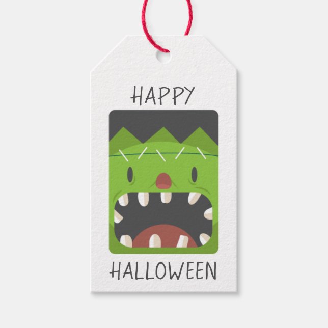 Etiqueta Para Presente Feliz Halloween Frankenstein Monster Face (Frente)