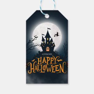 Etiqueta Para Presente Feliz Halloween Ilustrado em Preto e Laranja