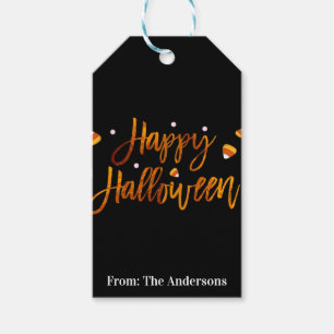 Etiqueta Para Presente Feliz Halloween Laranja Moderno Script Tendência