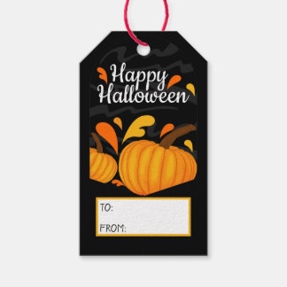 Etiqueta Para Presente Feliz Halloween Laranja Pumpkin Preto Fundo