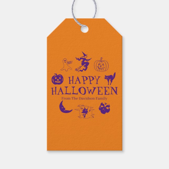Etiqueta Para Presente Feliz Halloween, orange, nome personalizado assust (Frente)