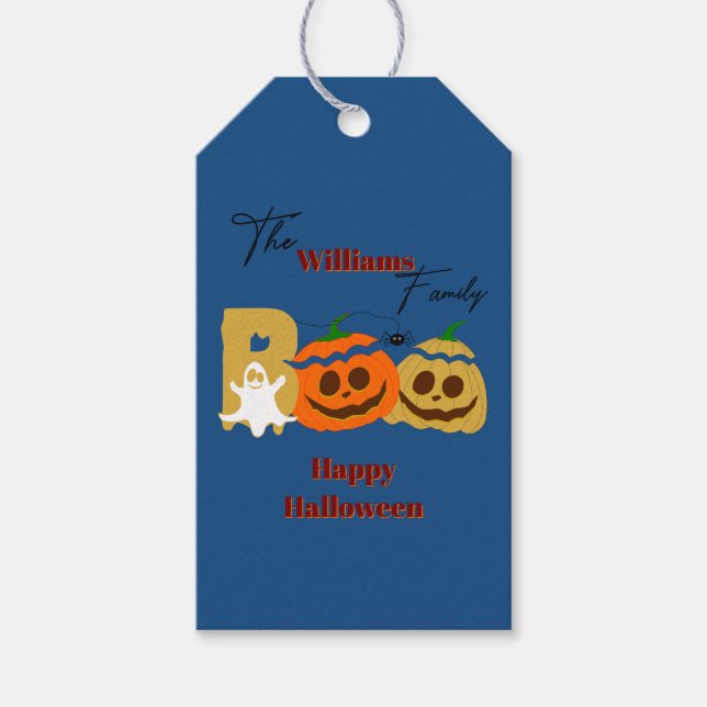 Etiqueta Para Presente Feliz Halloween Spooky Pumpkin Gift (Frente)